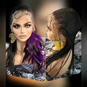 Ebony Elegance: Handcrafted Full Lace Cornrow Braided Wig 100 % handmade. NWT